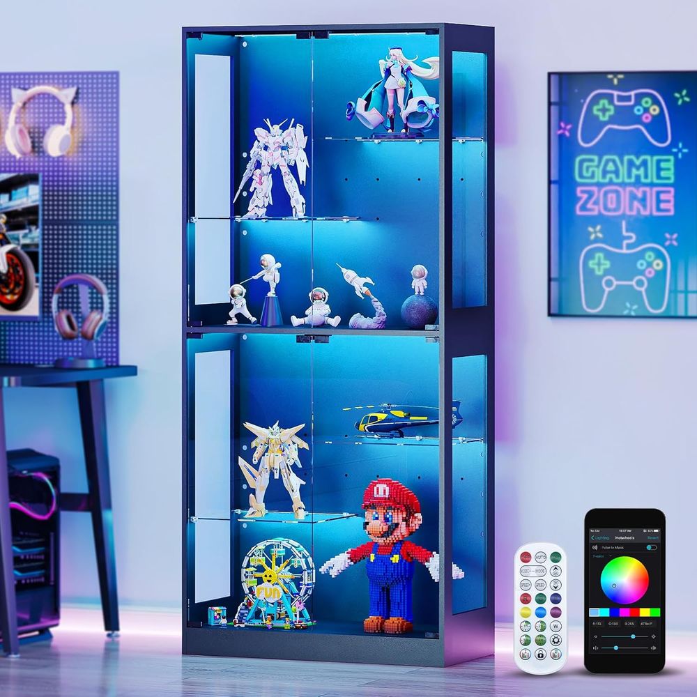 Glass Cabinet Display - 69 LED-Lit Glass Display Cabinet with