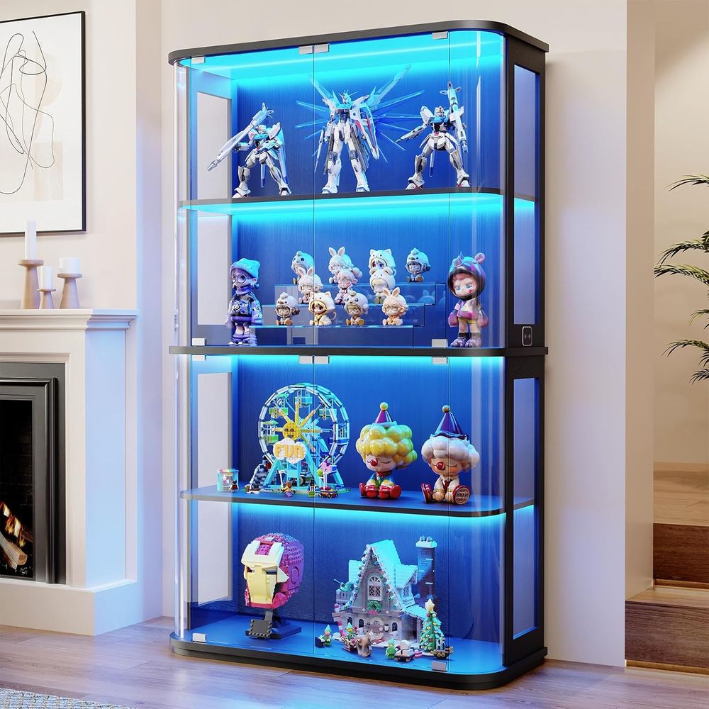 Glass Cabinet Display - 4-Tier Glass Display Cabinet with 3