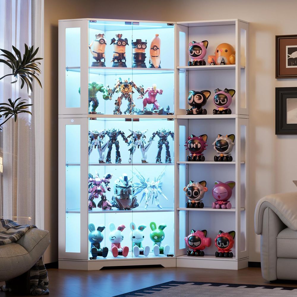 Glass Cabinet Display - White LED-Illuminated Glass Display Cabinet for