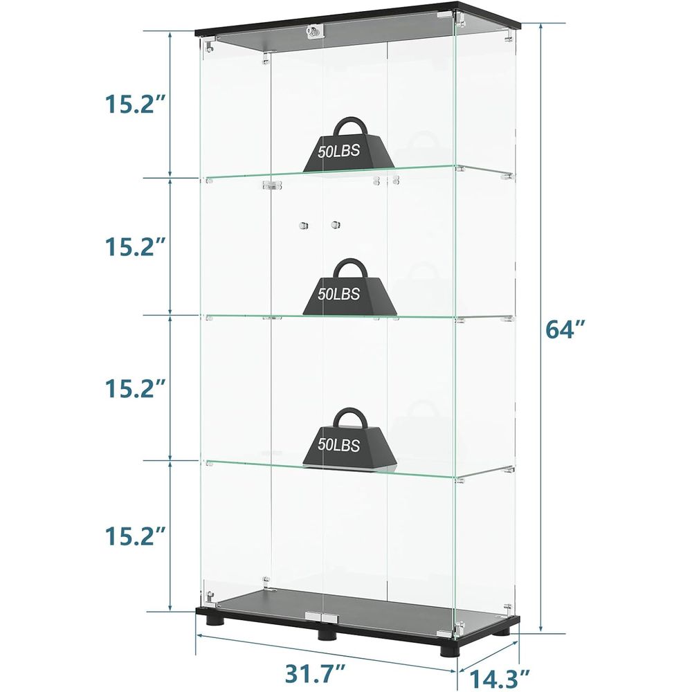 4-Shelf Double Door Lockable G – обзор и цена Glass Cabinet Display