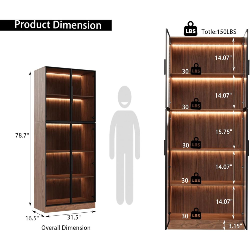 78.7 LED-lit 5-Tier Glass Door – обзор и цена Glass Cabinet Display