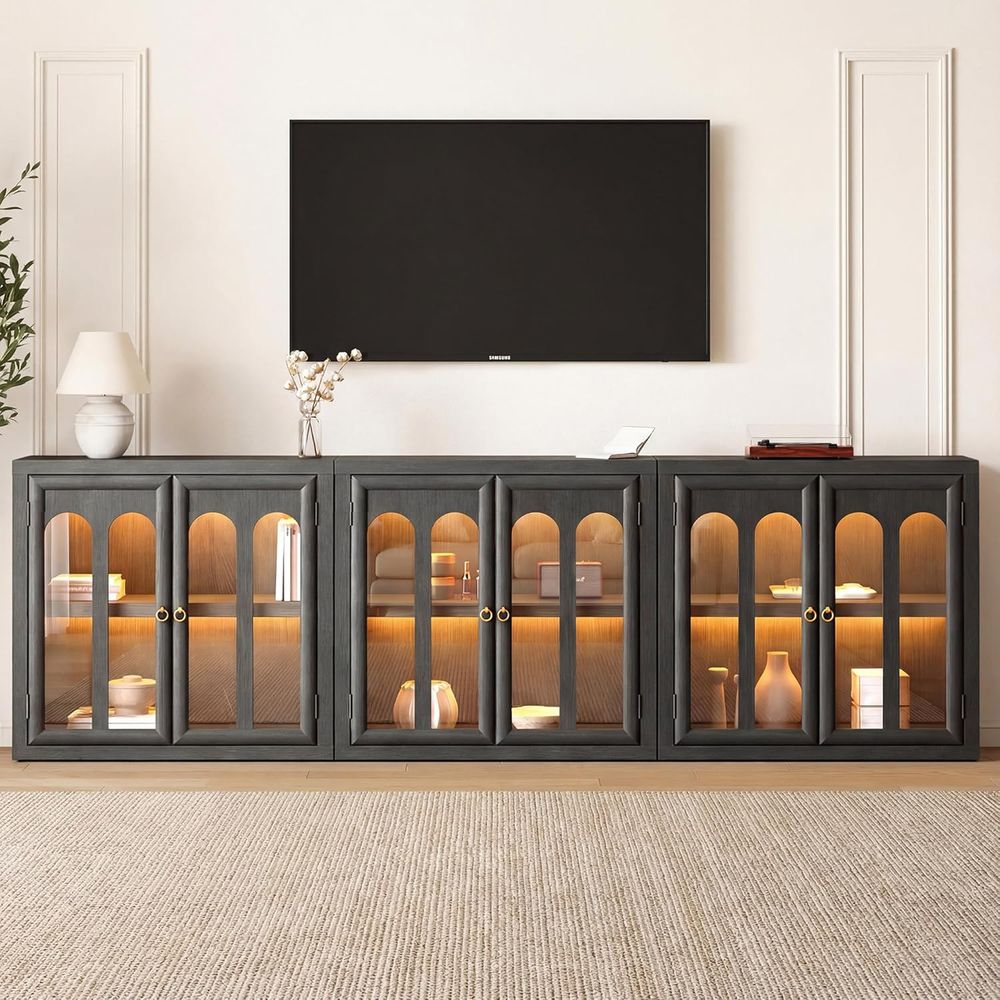 3-Piece Black Sideboard Set wi – обзор и цена Glass Cabinet Display