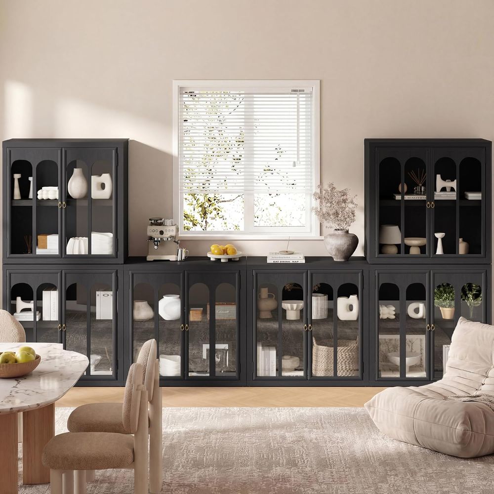 3-Piece Black Sideboard Set wi – обзор и цена Glass Cabinet Display