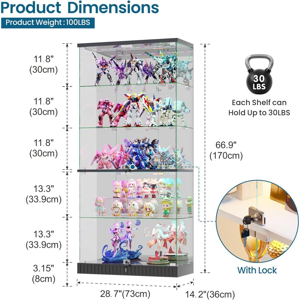 LED-Illuminated 5-Tier Lockabl – обзор и цена Glass Cabinet Display