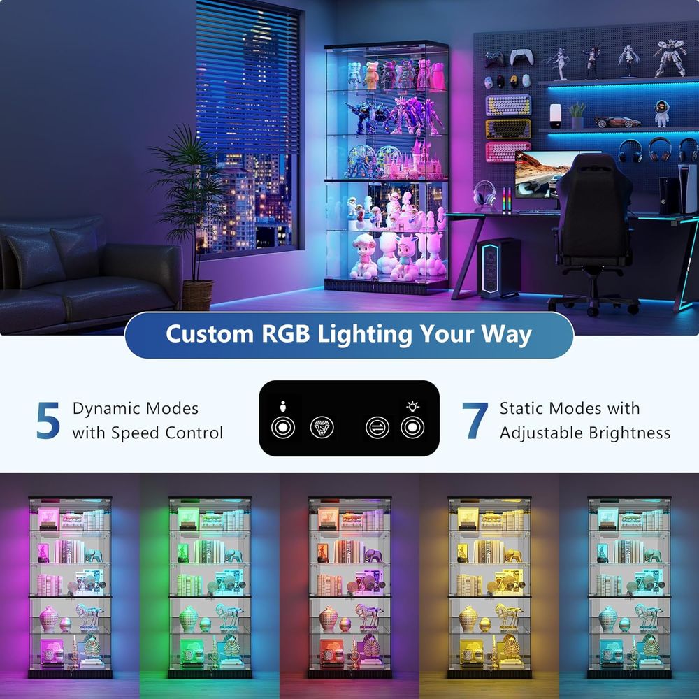 LED-Illuminated 5-Tier Lockabl – обзор и цена Glass Cabinet Display