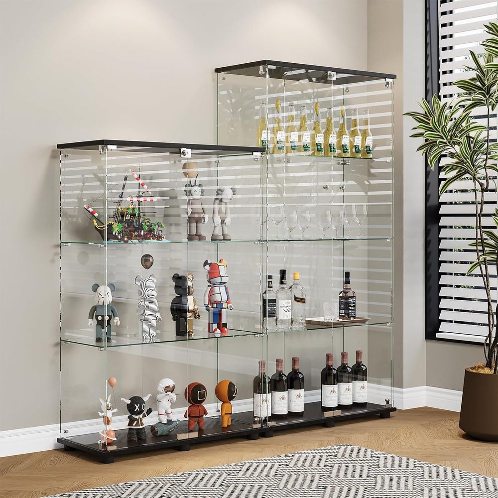 Black 4-Shelf Double Door Lock – обзор и цена Glass Cabinet Display