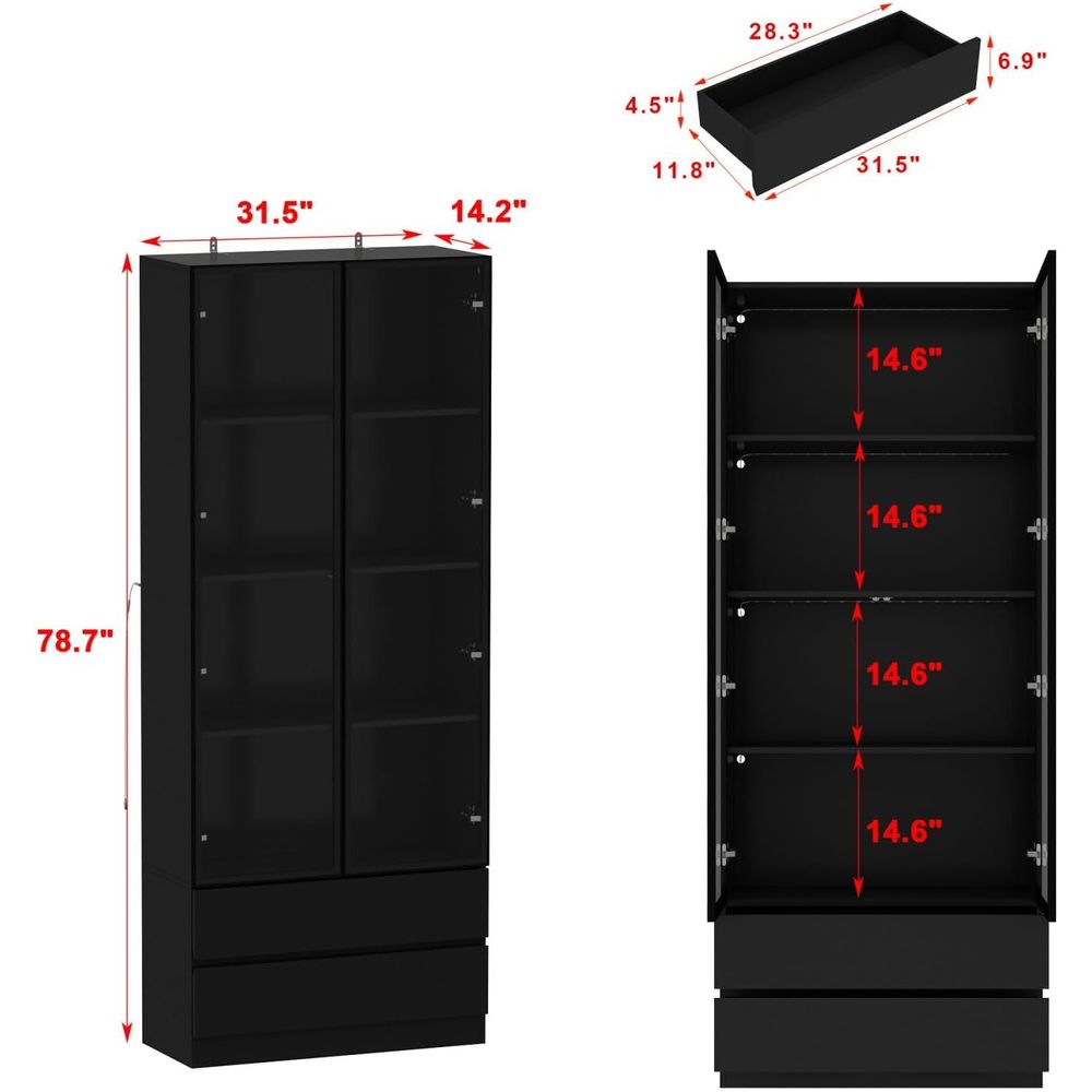 Black 4-Tier Display Cabinet w – обзор и цена Glass Cabinet Display