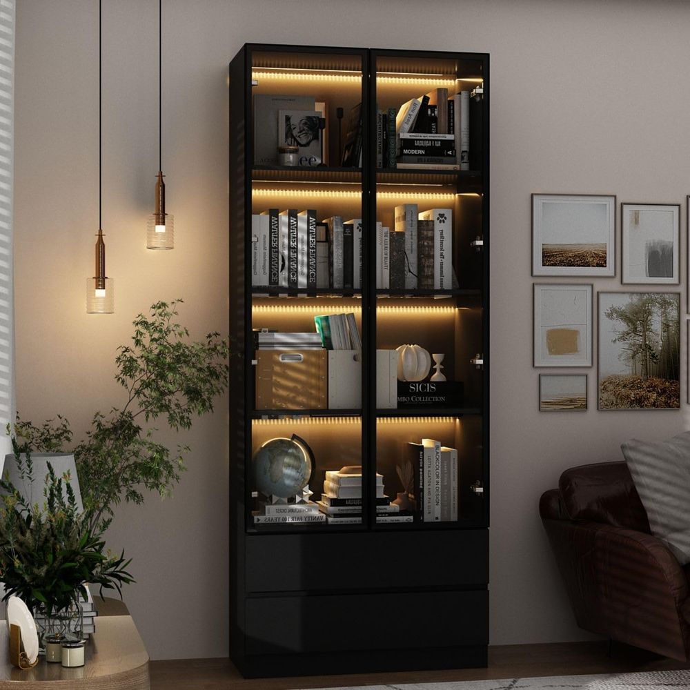Black 4-Tier Display Cabinet w – обзор и цена Glass Cabinet Display