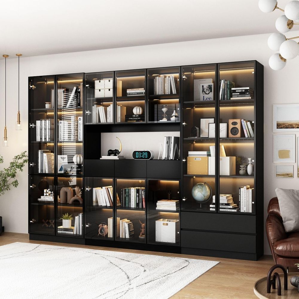 Black 4-Tier Display Cabinet w – обзор и цена Glass Cabinet Display